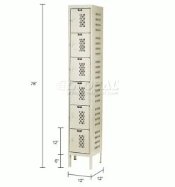Hallowell® 6-Tier 6 Door Heavy-Duty Ventilated Locker, 12"Wx12"Dx12"H, Tan, Assembled -Deals Lockers Store 239304PT dim