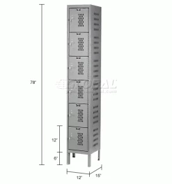 Hallowell® 6-Tier 6 Door Heavy-Duty Ventilated Locker, 12"Wx15"Dx12"H, Dark Gray, Unassembled -Deals Lockers Store 239306GY dim