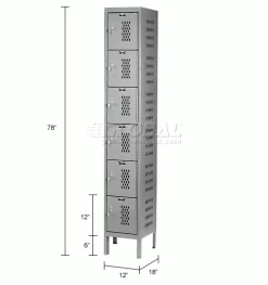 Hallowell® 6-Tier 6 Door Heavy-Duty Ventilated Locker, 12"Wx18"Dx12"H, Dark Gray, Unassembled -Deals Lockers Store 239308GY dim 1