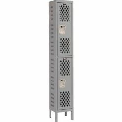 Hallowell® 2-Tier 2 Door Heavy-Duty Ventilated Locker, 12"Wx15"Dx36"H, Dark Gray, Assembled