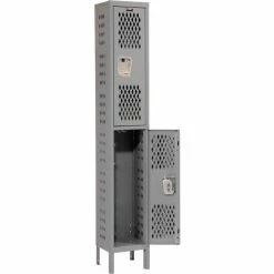 Hallowell® 2-Tier 2 Door Heavy-Duty Ventilated Locker, 12"Wx12"Dx36"H, Dark Gray, Unassembled -Deals Lockers Store 239324GY 02