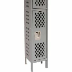 Hallowell® 2-Tier 2 Door Heavy-Duty Ventilated Locker, 15"Wx18"Dx36"H, Dark Gray, Assembled -Deals Lockers Store 239324GY 04 1