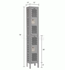 Hallowell® 2-Tier 2 Door Heavy-Duty Ventilated Locker, 12"Wx12"Dx36"H, Dark Gray, Unassembled -Deals Lockers Store 239324GY dim