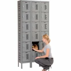 Hallowell® 6-Tier 6 Door Heavy-Duty Ventilated Locker, 12"Wx18"Dx12"H, Dark Gray, Assembled -Deals Lockers Store 239335GY 05 2