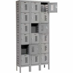 Hallowell® 6-Tier 6 Door Heavy-Duty Ventilated Locker, 12"Wx15"Dx12"H, Dark Gray, Unassembled -Deals Lockers Store 239335GY 06 1