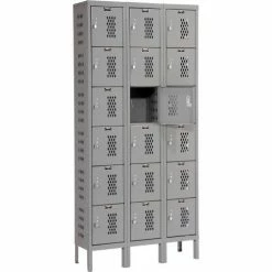 Hallowell® 6-Tier 6 Door Heavy-Duty Ventilated Locker, 12"Wx15"Dx12"H, Dark Gray, Unassembled -Deals Lockers Store 239335GY 07 1