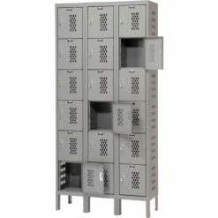 Hallowell® 6-Tier 6 Door Heavy-Duty Ventilated Locker, 12"Wx18"Dx12"H, Dark Gray, Assembled -Deals Lockers Store 239335GY 08 2