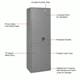 Penco® Vanguard™ 1-Tier 2 Door Executive Locker, 24"Wx18"Dx72"H, Gray, Unassembled -Deals Lockers Store 242331GY 1wco