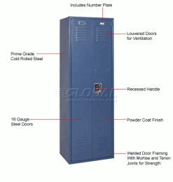 Penco® Vanguard™ 1-Tier 2 Door Executive Locker, 24"Wx18"Dx72"H, Marine Blue, Assembled -Deals Lockers Store 242331MB 1wco