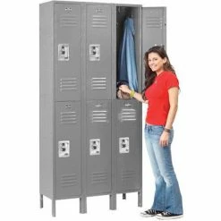 Global Industrial™ Infinity® 2-Tier 2 Door Locker, 12"Wx18"Dx36"H, Gray, Assembled -Deals Lockers Store 254123GY 01