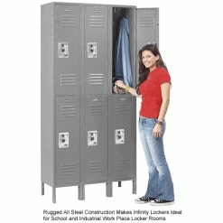 Global Industrial™ Infinity® 2-Tier 2 Door Locker, 12"Wx18"Dx36"H, Gray, Assembled -Deals Lockers Store 254123GY 2wco