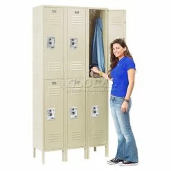 Global Industrial™ Infinity® 2-Tier 2 Door Locker, 12"Wx12"Dx36"H, Tan, Assembled -Deals Lockers Store 254123TN 01