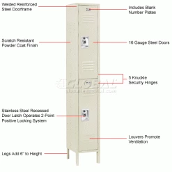 Global Industrial™ Infinity® 2-Tier 2 Door Locker, 12"Wx12"Dx36"H, Tan, Assembled -Deals Lockers Store 254123TN 1wco