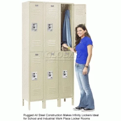 Global Industrial™ Infinity® 2-Tier 2 Door Locker, 12"Wx12"Dx36"H, Tan, Assembled -Deals Lockers Store 254123TN 2wco