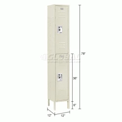 Global Industrial™ Infinity® 2-Tier 2 Door Locker, 12"Wx12"Dx36"H, Tan, Assembled -Deals Lockers Store 254123TN dim
