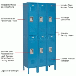 Global Industrial™ Infinity® 2-Tier 6 Door Locker, 12"Wx18"Dx36"H, Blue, Unassembled -Deals Lockers Store 254124BL 1wco