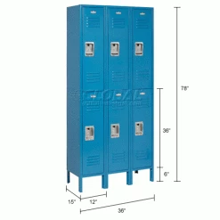 Global Industrial™ Infinity® 2-Tier 6 Door Locker, 12"Wx15"Dx36"H, Blue, Unassembled -Deals Lockers Store 254126BL dim