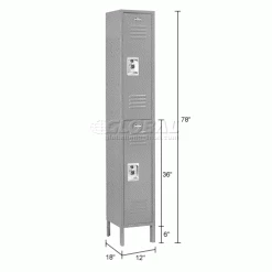 Global Industrial™ Infinity® 2-Tier 2 Door Locker, 12"Wx18"Dx36"H, Gray, Assembled -Deals Lockers Store 254127GY dim