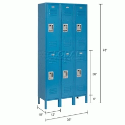 Global Industrial™ Infinity® 2-Tier 6 Door Locker, 12"Wx18"Dx36"H, Blue, Unassembled -Deals Lockers Store 254128BL dim