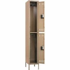 Safco® 2-Tier 2 Door Office Locker, 12"W x 18"D x 36"H, Two Tone Tan, Assembled -Deals Lockers Store 269825TN 03