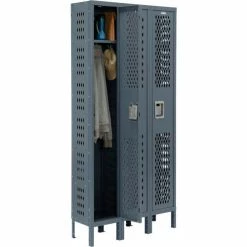 Global Industrial™ Infinity® 1-Tier 3 Door Ventilated Locker, 12"Wx18"Dx72"H, Unassembled -Deals Lockers Store 493144GY 01 1