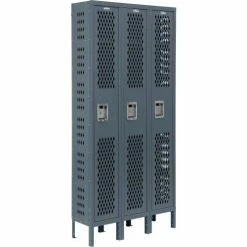 Global Industrial™ Infinity® 1-Tier 3 Door Ventilated Locker, 12"Wx18"Dx72"H, Unassembled -Deals Lockers Store 493144GY 02 1