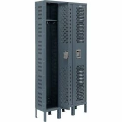 Global Industrial™ Infinity® 1-Tier 3 Door Ventilated Locker, 12"Wx12"Dx72"H, Unassembled -Deals Lockers Store 493144GY 03 2