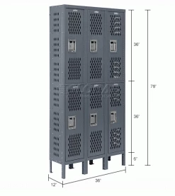 Global Industrial™ Infinity® 2-Tier 6 Door Ventilated Locker, 12"Wx12"Dx36"H, Unassembled -Deals Lockers Store 493149GY dim