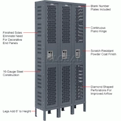 Global Industrial™ Infinity® 1-Tier 3 Door Ventilated Locker, 12"Wx12"Dx72"H, Assembled -Deals Lockers Store 493244GY 1wco