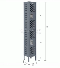 Global Industrial™ Infinity® 2-Tier 2 Door Ventilated Locker, 12"Wx12"Dx36"H, Assembled -Deals Lockers Store 493246GY dim