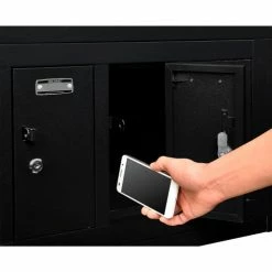 Global Industrial™ 4-Door Device Locker With Key Lock, 28-1/2"W x 11-1/4"D x 15-5/8"H, Black -Deals Lockers Store 493329BK 03