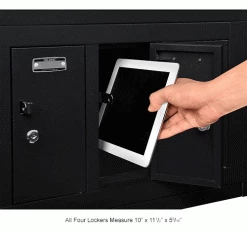 Global Industrial™ 4-Door Device Locker With Key Lock, 28-1/2"W x 11-1/4"D x 15-5/8"H, Black -Deals Lockers Store 493329BK 2wco
