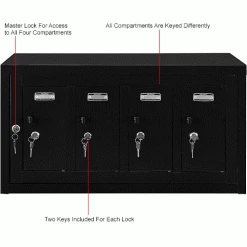 Global Industrial™ 4-Door Device Locker With Key Lock, 28-1/2"W x 11-1/4"D x 15-5/8"H, Black -Deals Lockers Store 493329BK 5wco