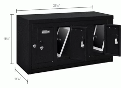 Global Industrial™ 4-Door Device Locker With Key Lock, 28-1/2"W x 11-1/4"D x 15-5/8"H, Black -Deals Lockers Store 493329BK dim