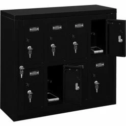 Global Industrial™ 8-Door Device Locker With Key Lock, 28-1/2"W x 11-1/4"D x 26-3/4"H, Black -Deals Lockers Store 493330BK 05