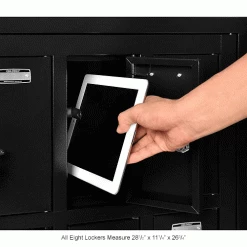 Global Industrial™ 8-Door Device Locker With Key Lock, 28-1/2"W x 11-1/4"D x 26-3/4"H, Black -Deals Lockers Store 493330BK 2wco