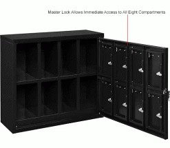 Global Industrial™ 8-Door Device Locker With Key Lock, 28-1/2"W x 11-1/4"D x 26-3/4"H, Black -Deals Lockers Store 493330BK 4wco