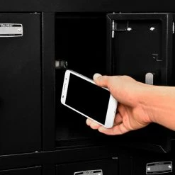 Global Industrial™ 12-Door Device Locker With Key Lock, 28-1/2"W x 11-1/4"D x 38"H, Black -Deals Lockers Store 493331BK 02