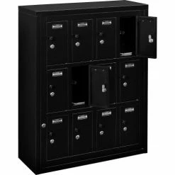 Global Industrial™ 12-Door Device Locker With Key Lock, 28-1/2"W x 11-1/4"D x 38"H, Black -Deals Lockers Store 493331BK 05