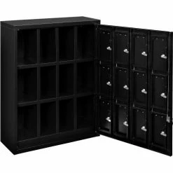Global Industrial™ 12-Door Device Locker With Key Lock, 28-1/2"W x 11-1/4"D x 38"H, Black -Deals Lockers Store 493331BK 06