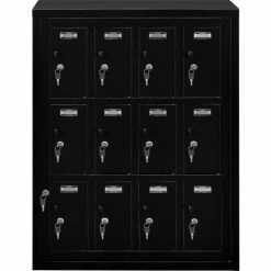 Global Industrial™ 12-Door Device Locker With Key Lock, 28-1/2"W x 11-1/4"D x 38"H, Black -Deals Lockers Store 493331BK 08