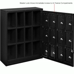 Global Industrial™ 12-Door Device Locker With Key Lock, 28-1/2"W x 11-1/4"D x 38"H, Black -Deals Lockers Store 493331BK 4wco