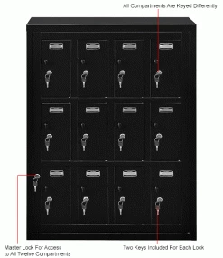 Global Industrial™ 12-Door Device Locker With Key Lock, 28-1/2"W x 11-1/4"D x 38"H, Black -Deals Lockers Store 493331BK 5wco