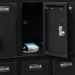 Global Industrial™ 8-Door Charging Locker With Key Lock, 28-1/2"W x 11-1/4"D x 28-1/2"H, Black -Deals Lockers Store 493361BK 05