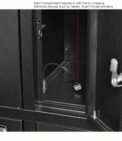 Global Industrial™ 8-Door Charging Locker With Key Lock, 28-1/2"W x 11-1/4"D x 28-1/2"H, Black -Deals Lockers Store 493361BK 2wco