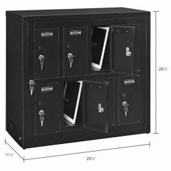 Global Industrial™ 8-Door Charging Locker With Key Lock, 28-1/2"W x 11-1/4"D x 28-1/2"H, Black -Deals Lockers Store 493361BK dim