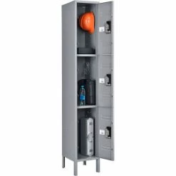 Global Industrial™ Infinity® 3-Tier 3 Door Locker, 12"Wx15"Dx24"H, Gray, Assembled -Deals Lockers Store 493413GY 01