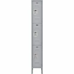 Global Industrial™ Infinity® 3-Tier 3 Door Locker, 12"Wx15"Dx24"H, Gray, Assembled -Deals Lockers Store 493413GY 02