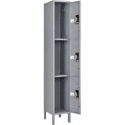 Global Industrial™ Infinity® 3-Tier 3 Door Locker, 12"Wx15"Dx24"H, Gray, Assembled -Deals Lockers Store 493413GY 03