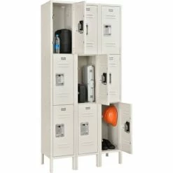 Global Industrial™ Infinity® 3-Tier 9 Door Locker, 12"Wx15"Dx24"H, Tan, Unassembled -Deals Lockers Store 493414TN 01